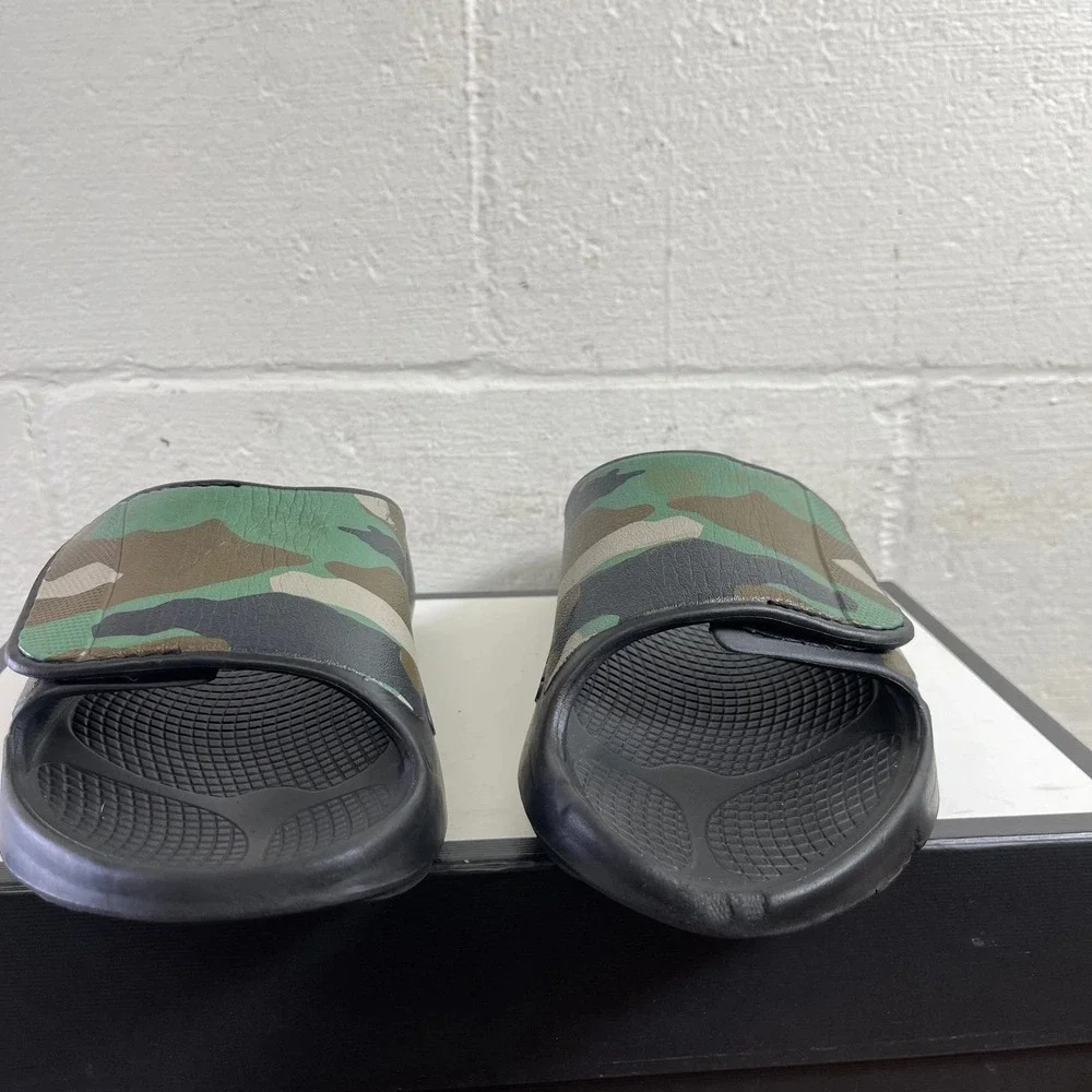 Oofos OOahh Sport Flex Black Green Camo Recovery Slide Sandals Mens 6 Womens 8